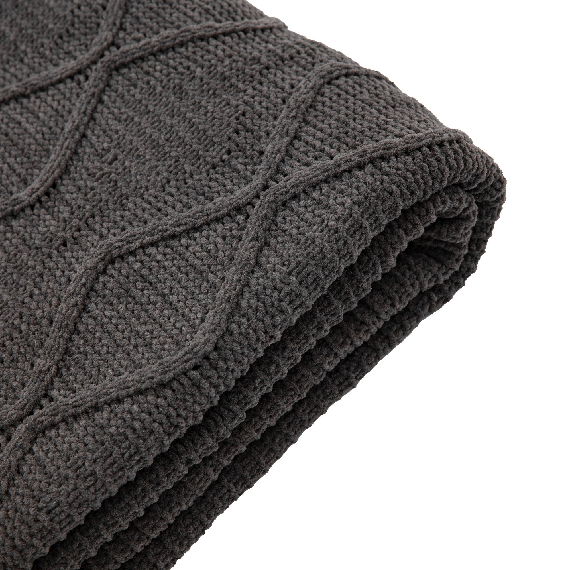 Chenille Grey Knit Cable Throw